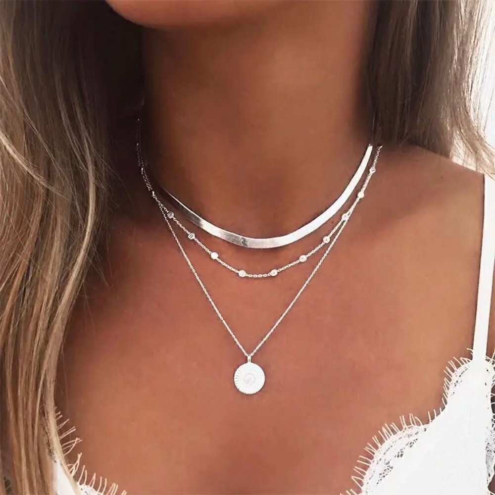 New Sun Pendant Necklace S925 Sterling Silver Multilayer Minimalist Celestial - Picture 2 of 9